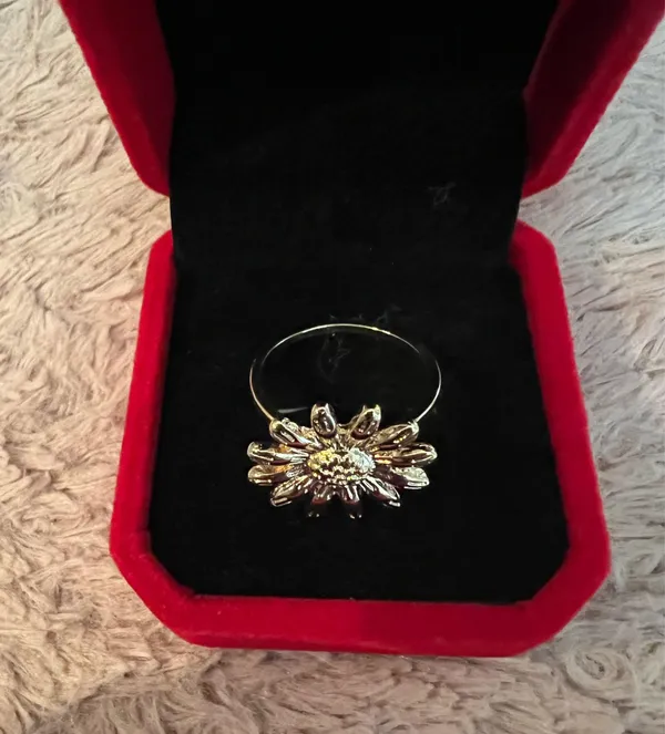 Women’s Golden Embellished Statement Ring Size 8 Gold - Image 2
