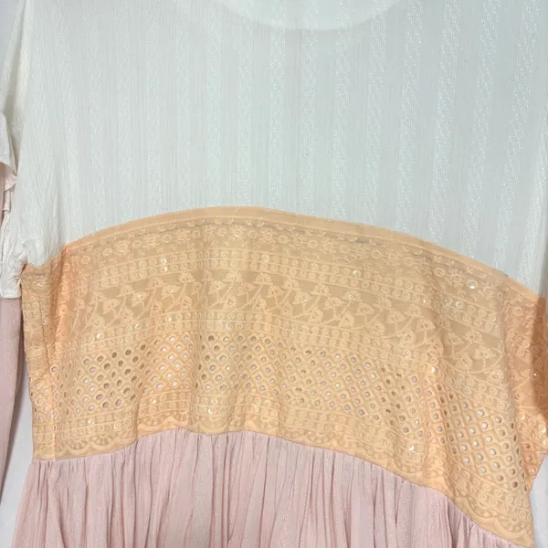 Babydoll Gauzy Tunic Top Pastel Mixed Media Lace Boho Peasant Cottage Feminine M - Image 2