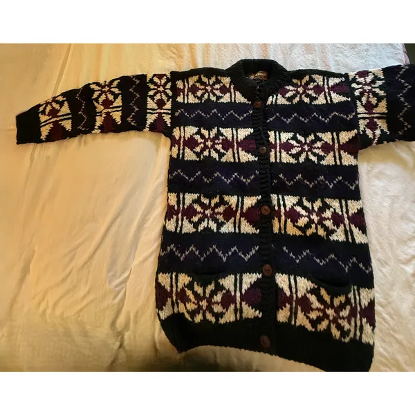 Artesanias ISHKA 100% Wool Cardigan One Size Medium Fair Isla Ecuador Made Boho - Image 9