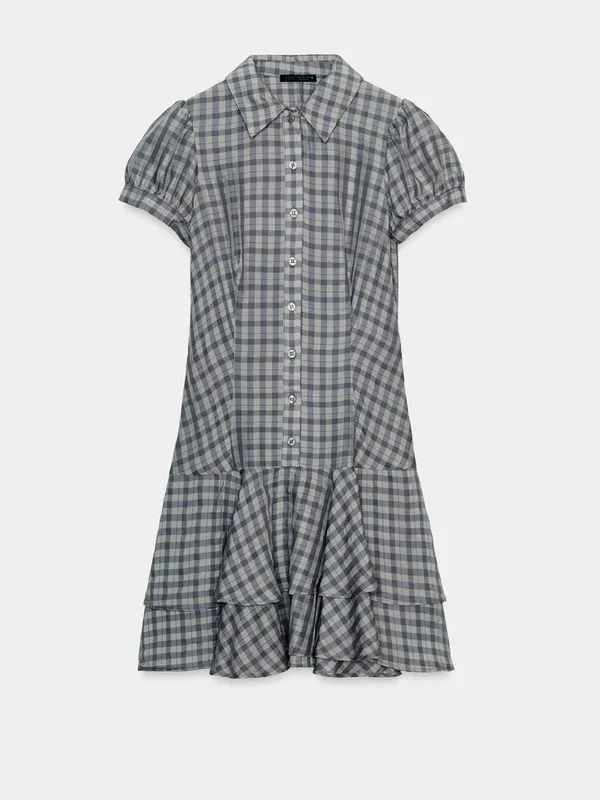 ZARA Women’s Gray Plaid Ruffle Short Dress - Image 5