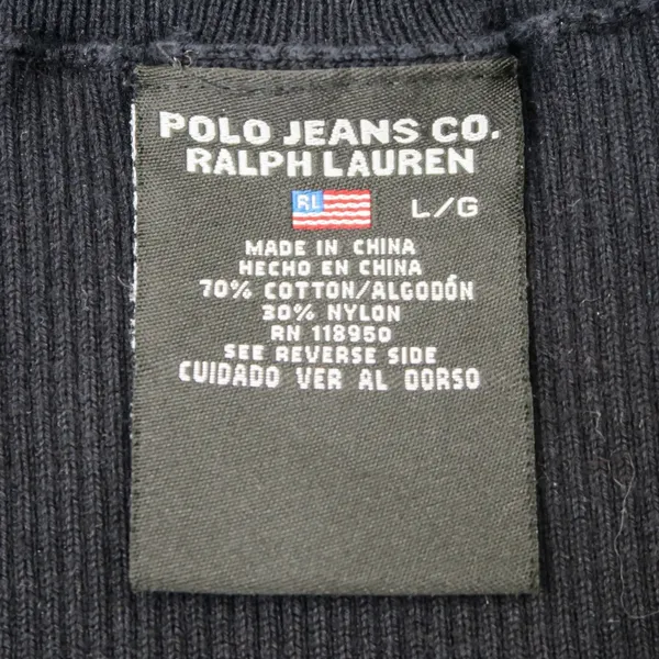 Vintage 90s Polo Jeans Co. Ralph Lauren Black Ribbed V Neck Sweater - Image 6