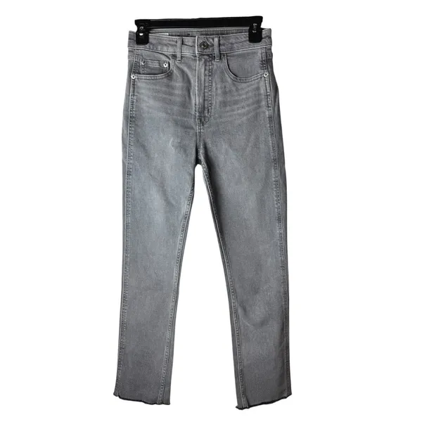 Gap Jeans Women 26 Gray Denim‎ Vintage Slim Sky High Ankle Raw Hem Streetwear - Image 2