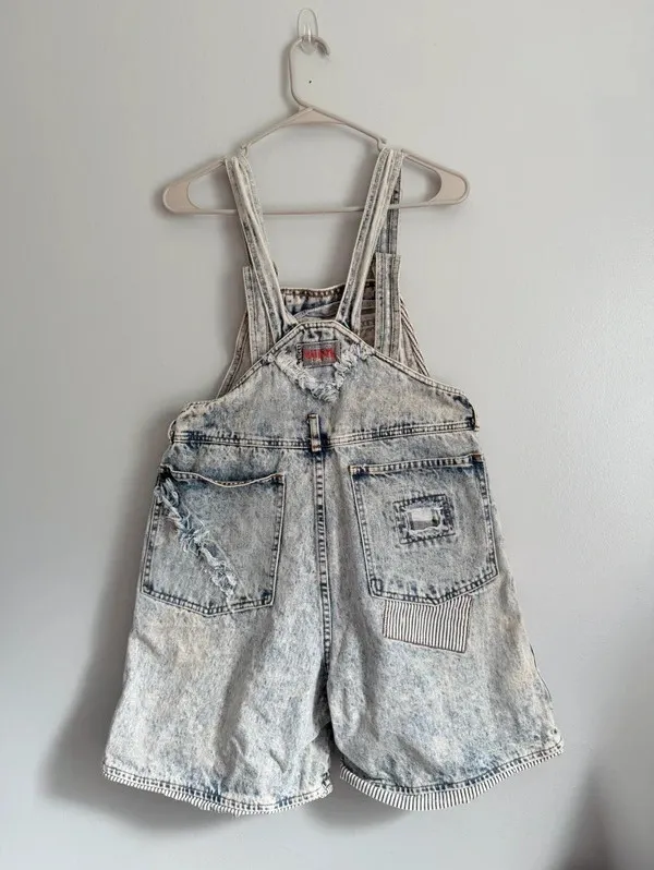 Vintage Kansas Jeans Acid Wash Patchwork Denim Shortalls M - Image 6