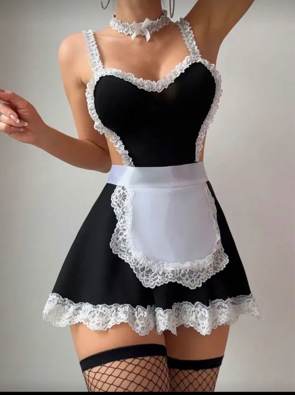 Sexy Lingerie Babydoll Maid Costume Black White Lace Size S - Image 4
