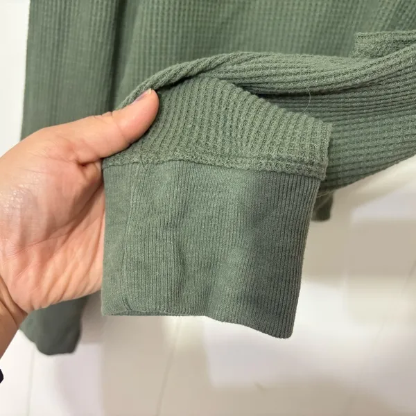 Abercrombie & Fitch SoftAF Waffle Knit Cropped Polo Top Olive Green Size S - Image 3