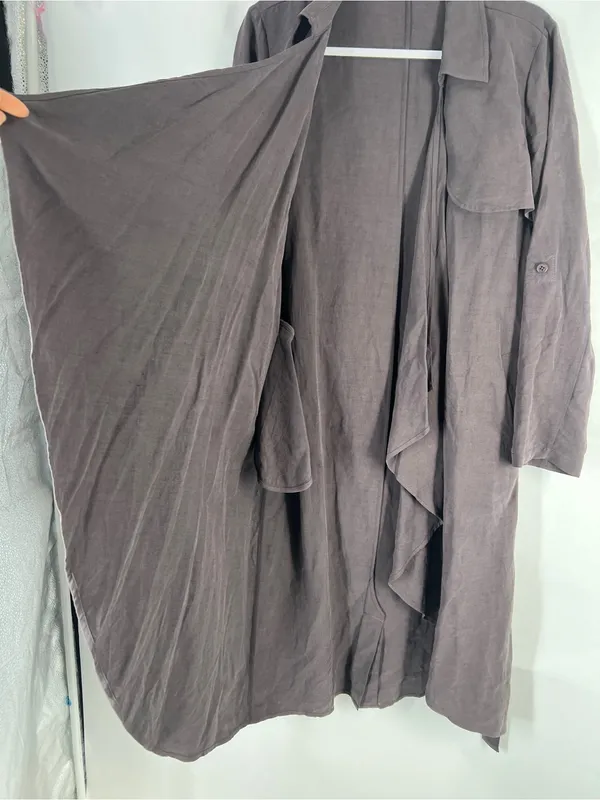 Garnet Hill Silk Linen Lightweight Draped Front Long Topper Coat Size 6 - Image 7
