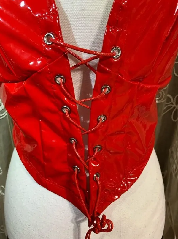 Shein Iconic Red Latex Like Halter Top - Image 4
