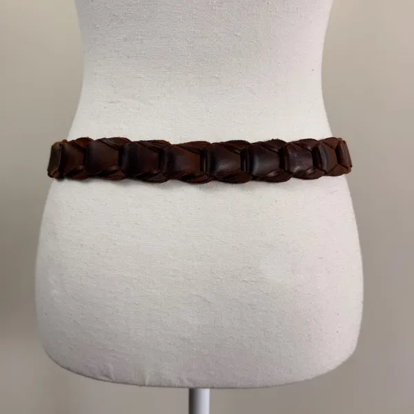 Levi Strauss & Co Brown Braided Genuine Leather Belt 34 85 Silver Buckle 3560 - Image 4