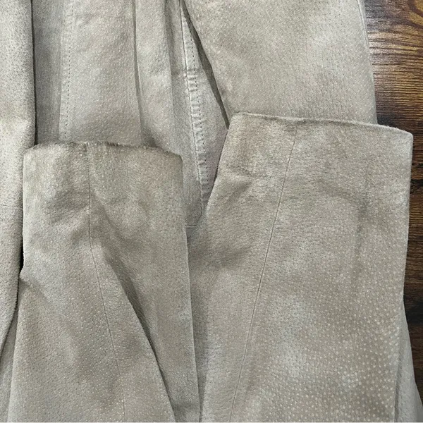 American Vintage Vintage 90s Cream Beige Genuine Leather Suede Button‎ Blazer Coat Womens Medium - Image 7