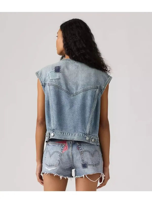 New Levi's M 90s Shrunken Collarless Vest Melody'S Muse Vest Medium Wash Medium - Image 3