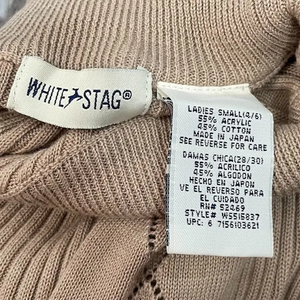 Pointelle Sleeveless Tan Sweater Size Small Ribbed Knit Mock Neck Minimalist - Image 4