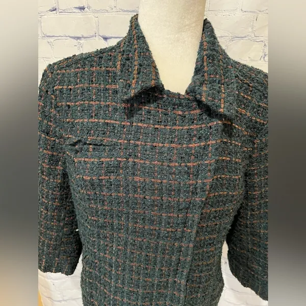 Coldwater Creek teal green boucle tweed jacket bronze metallic threads size 12 - Image 2