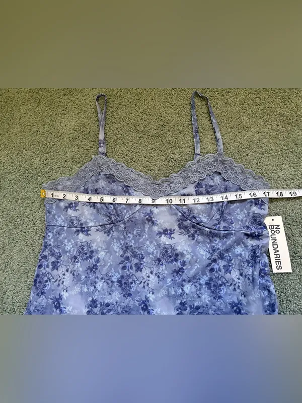 No Boundaries Lace Maxi Mesh Dress Blue Size L (12-14) Floral Side Slit NWT - Image 3