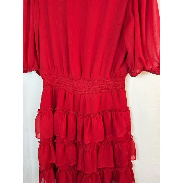 1.STATE Dress Womens M Red V-Neck Tiered Ruffle Midi Party Cocktail - Image 14