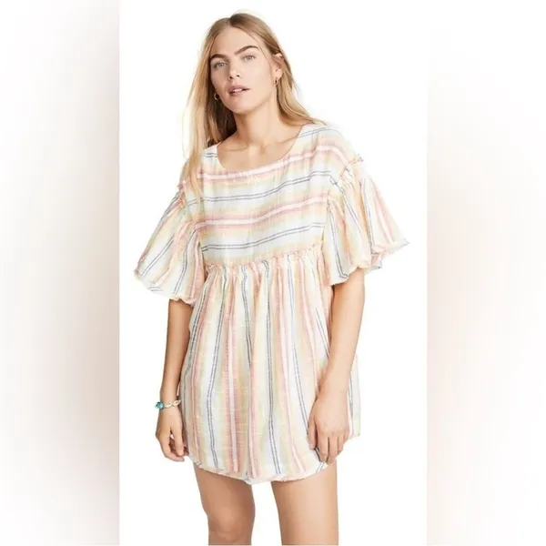 Free People Summer Nights‎ Striped Dress in Yellow Tunic Mini Size S Small Boho - Image 4