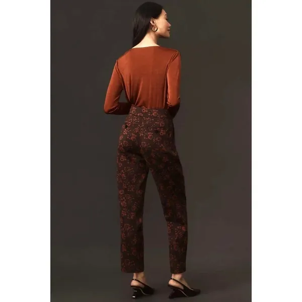 Anthropologie MAEVE Floral Jacquard High-Rise Trousers‎ Pants Tapered Office 2 - Image 7