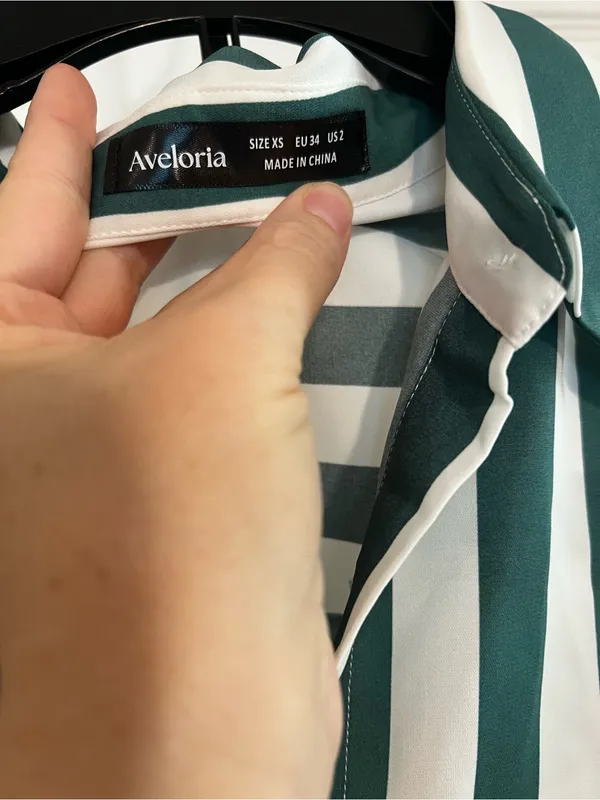 Green and White Vertical Stripe Button - Image 3