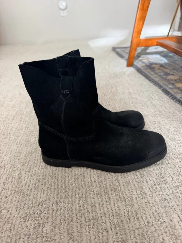 Ugg Josefene black oiled suede flat ankle combat Moto boots 8 - Image 5