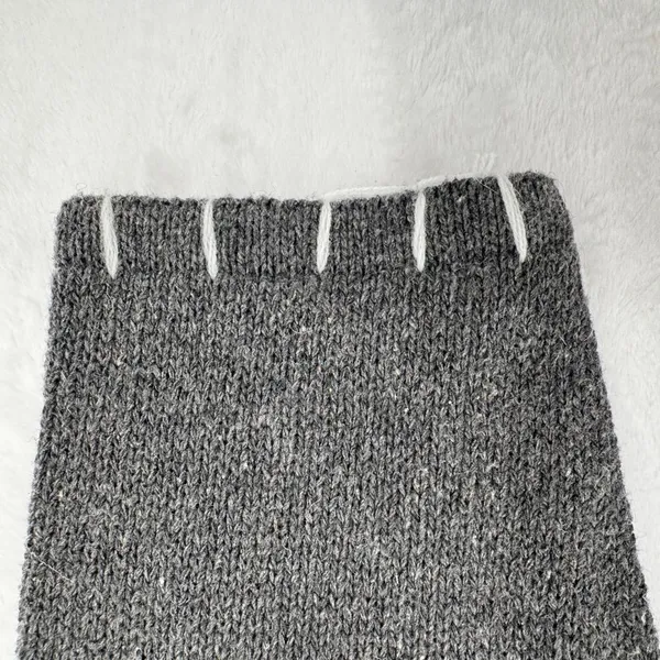 Hooded Sweater Gray Green Color Block Pocket Beads Toggle Button Boho Asymmetric - Image 9