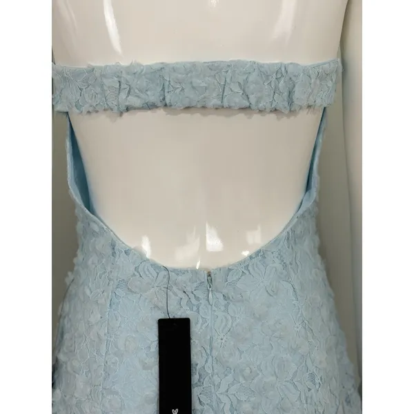 Lulus Light Blue Lace Mini Dress Strapless Backless 3D Floral Coquette NWT M - Image 9