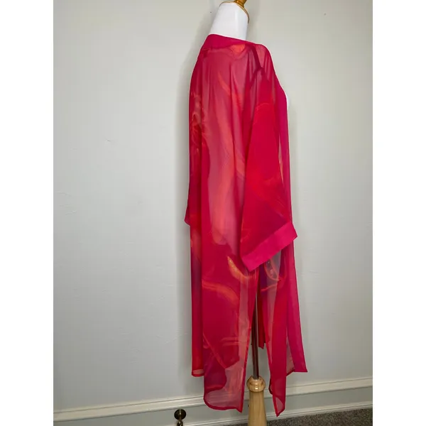 Pink Sheer Swim Coverup Caftan Art To Wear Boho Glam Sz Medium - Image 4