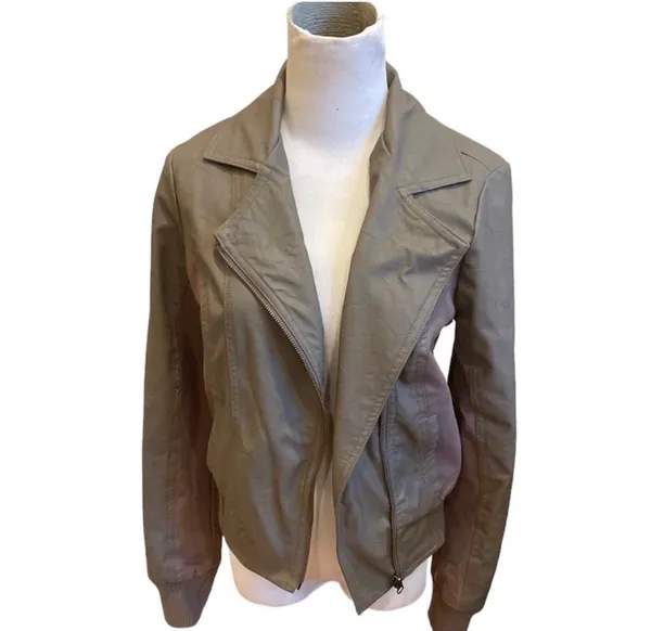 Urban Outfitters Jack Faux Leather Bomber Jacket Moto Taupe M - Image 4