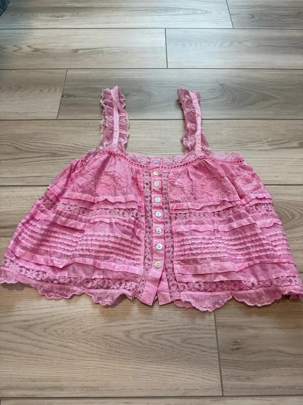 Muche & Muchette Pink Lace Ruffle Babydoll Tank Top - Image 2