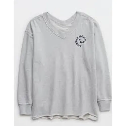 Aerie Good Energy Sweatshirt Womens S Grey Oversized Loungewear Cozycore Comfy - Image 3