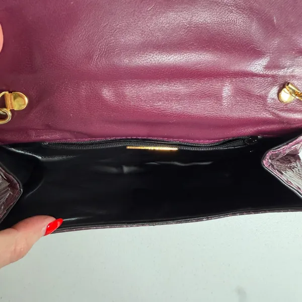 J. Renee Small Crossbody Bag Purple Snakeskin Embossed Vintage Faux Leather - Image 10