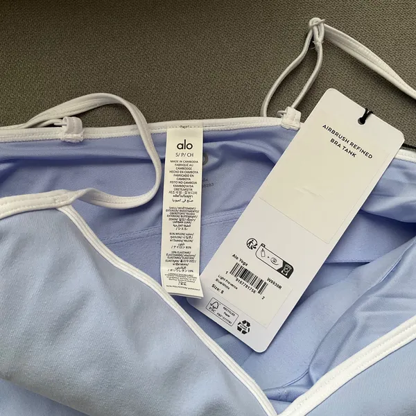 Alo Yoga Airbrush Refined Bra Tank Light Provence Blue/White S - Image 3