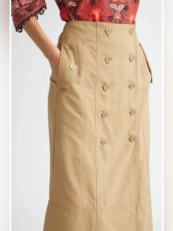 Farm Rio Brown Yoked Midi Skirt XS - Image 3