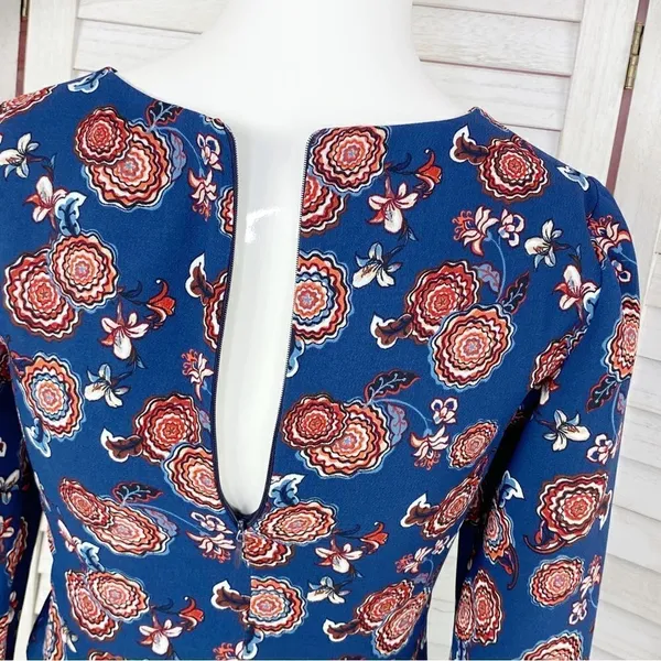 Zara Trafaluc Sheath Dress Floral Long Sleeve‎ Blue Size XS - Image 8
