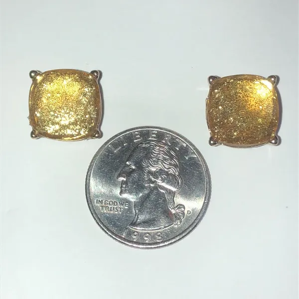 Gold Tone Yellow Shimmer Boho Stud Earrings - Image 4