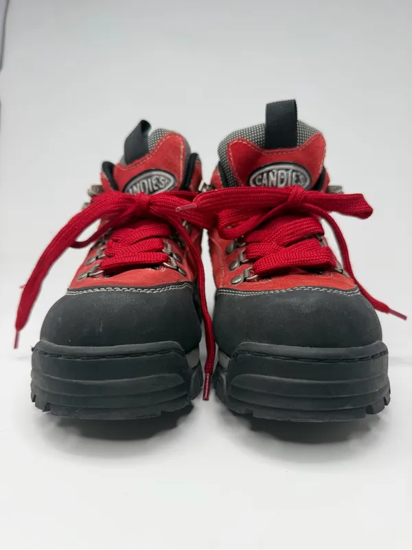 Candie’s Vintage Women’s Size 8.5 Red Leather Hiking Boots Chunky Lug Sole Y2K - Image 3