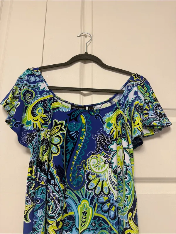 Attitudes by Renee Blue & Green Paisley Off-Shoulder Maxi - Image 5