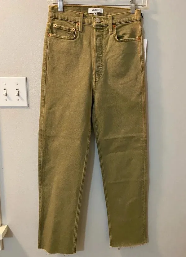 Re/Done NWT 70’s ultra high rise stove pipe raw hem size 26 crop green sage - Image 2