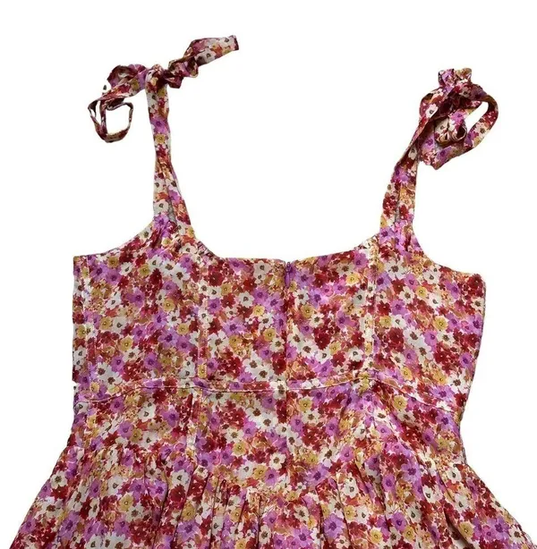 For Love & Lemons Red and Pink Floral Felicia Mini Dress US L - Image 10