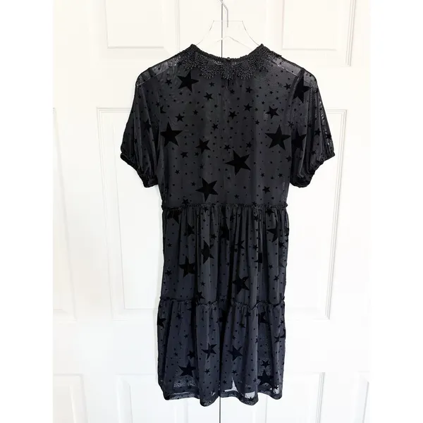 Disturbia Orion Black Mesh Star Print Overlay Dress Lace Collar Goth Celestial - Image 7