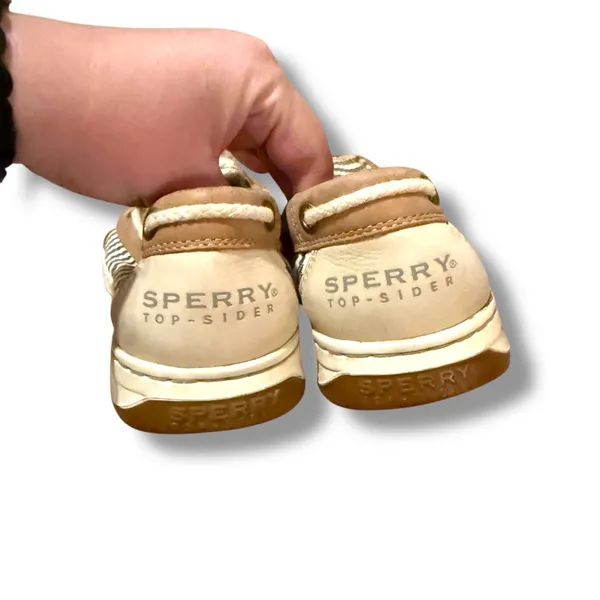 Sperry Angelfish Top Sider Cream & Blue Striped Leather Fabric Boat Shoes Sz 6‎ - Image 5