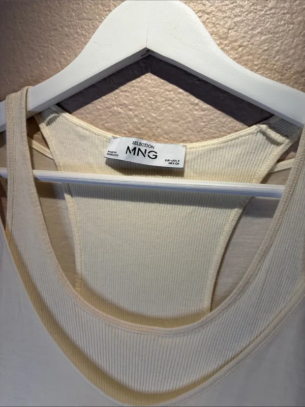 Mango Selection Women’s Combined Lyocell Top Size Small Cream Layered - Image 3