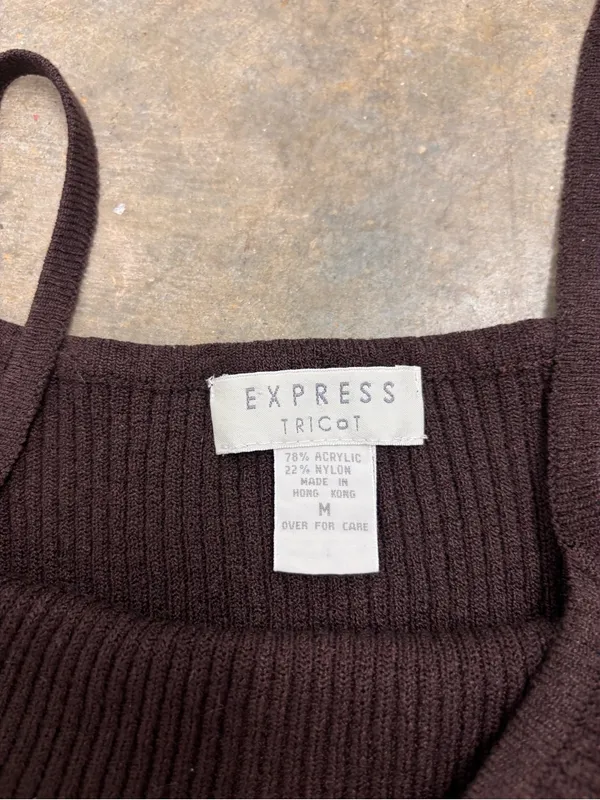 Vintage 90s Express Tricot Brown Ribbed Cami Knit Tank Top Womens Medium - Image 3