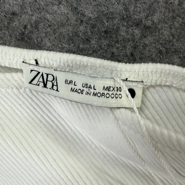 Zara One‎ Shoulder Top Womens L White Black Contrasting Pleated Hem Asymmetrical - Image 10