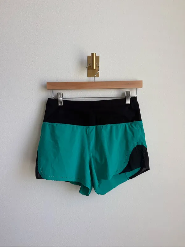 Lululemon Smooth Stride Shorts 4 Viridian Green Black Running Brief Lined Zip - Image 6
