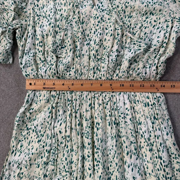 Kaari Blue Handkerchief Hem Midi Dress Women's Large Elastic Waist Ruffle Green - Image 5