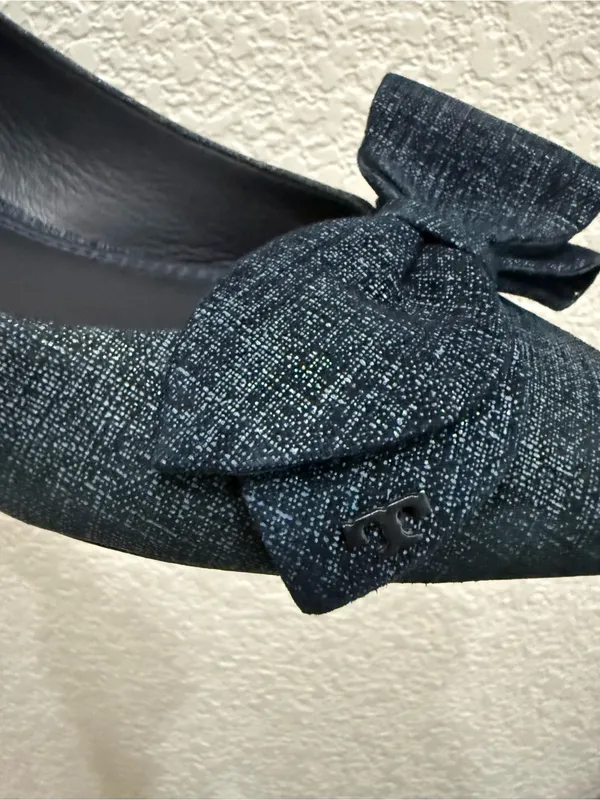 TORY BURCH Rosalind Navy Blue Denim Print Textured Suede Ballet Flats Size 8M - Image 12