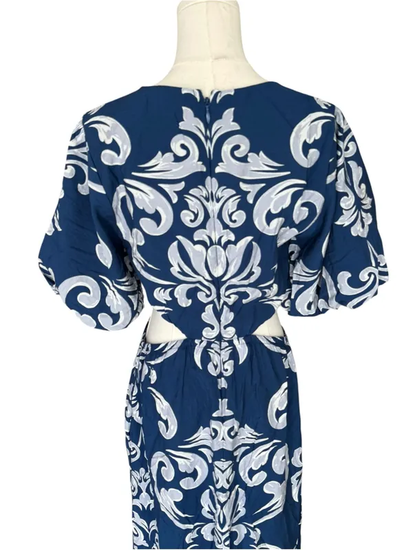 Abercrombie - Short-Sleeve Cutout Maxi Dress Navy Blue White Size M - Image 6