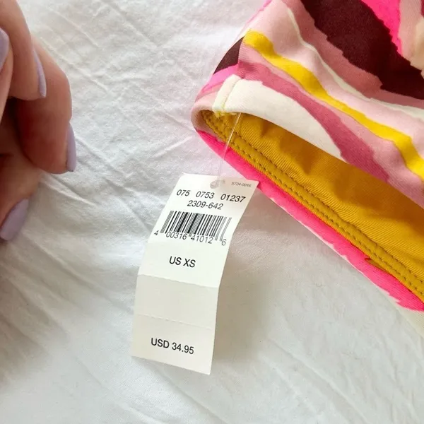 Aerie Bikini Top Scoop Neck Pink Brown Print US X Small - Image 4