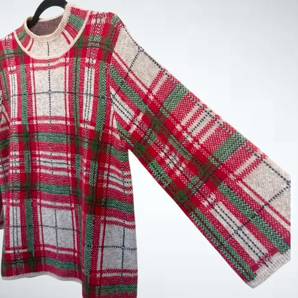 Entro Holiday Plaid Knit Sweater in Taupe Size S - Image 4