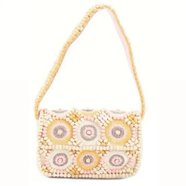 Handcrafted in India Viral Wooden Beaded Colorful Pink Pastel Shoulder Bag Purse - Image 2