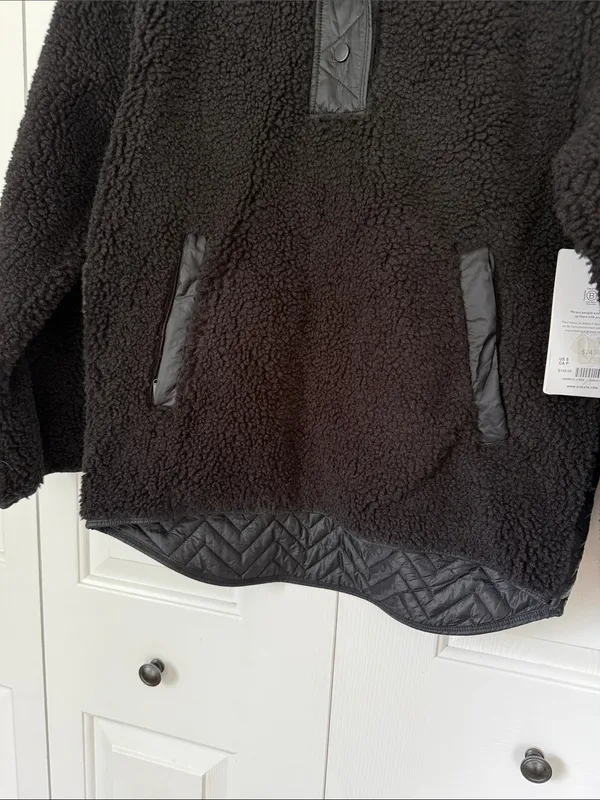 Athleta Black Sherpa Snap Pullover Jacket Fleece‎ Small Warm Sweatshirt - Image 4